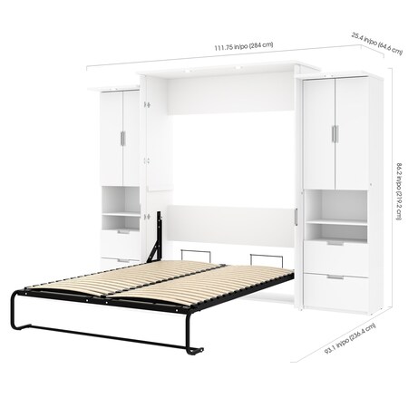 Bestar Lumina 112W Queen Murphy Bed and 2 Storage Cabinets (113W), White 85889-17